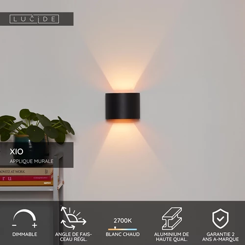 Lucide XIO - Applique murale - LED Dim. - G9 - 1x3,5W 2700K - Angle du faisceau réglable - Noir - USP